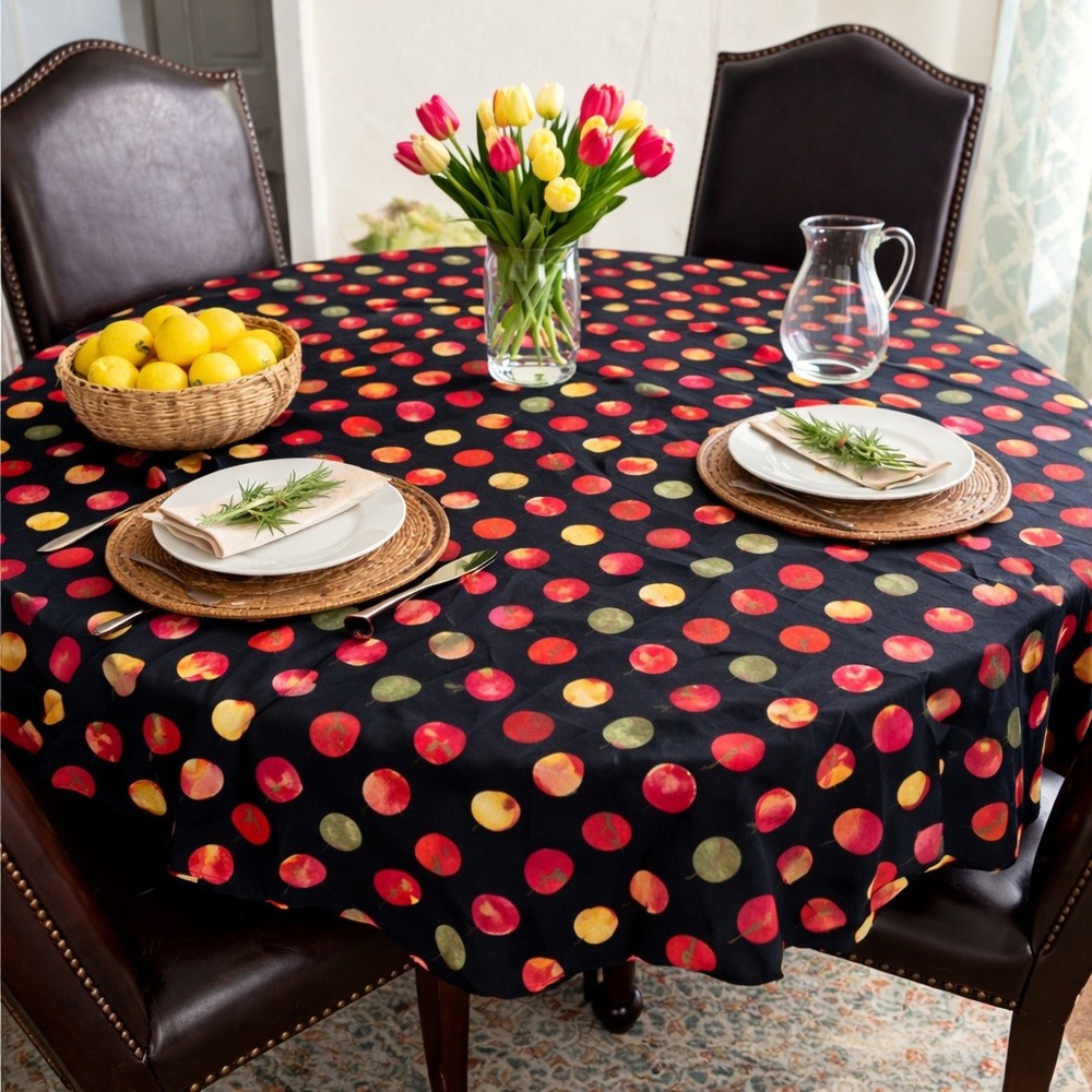 Vintage Apple Print handmade Tablecloth 63" Round Cottagecore Farmhouse kitchen